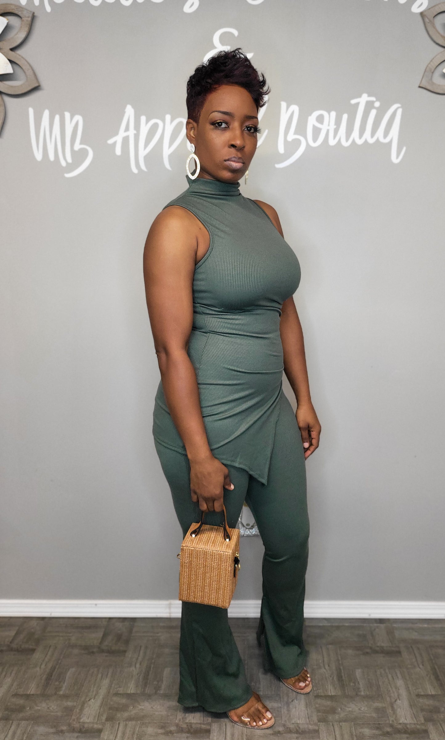 Olive Slit Top set