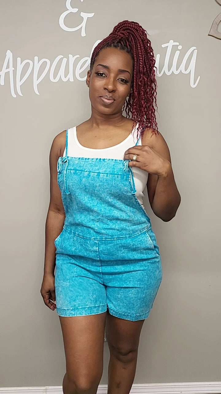 Lt Teal Linen Overalls