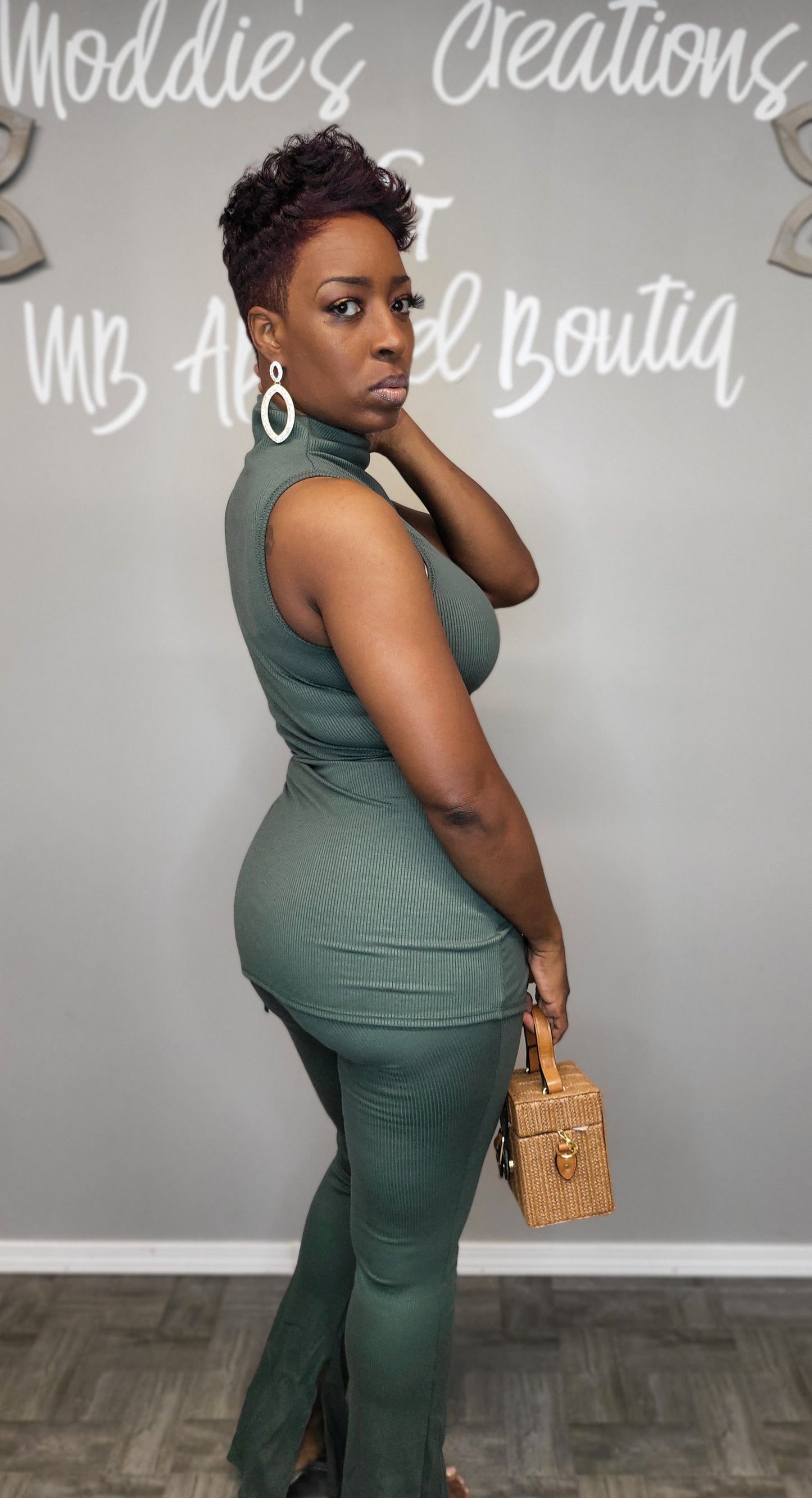 Olive Slit Top set