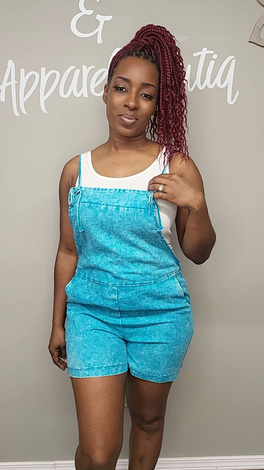 Lt Teal Linen Overalls